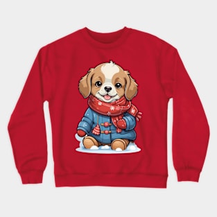 Cute Puppy in Winter Clothes Illustration Crewneck Sweatshirt